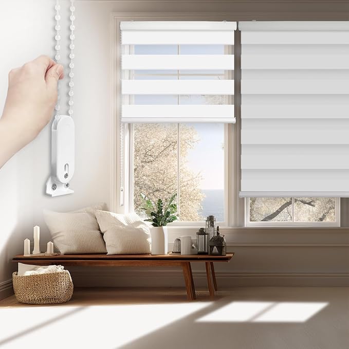 FOIRESOFT Standard Custom Blackout Zebra Roller Blinds Dual Layer Privacy Shade by Foiresoft