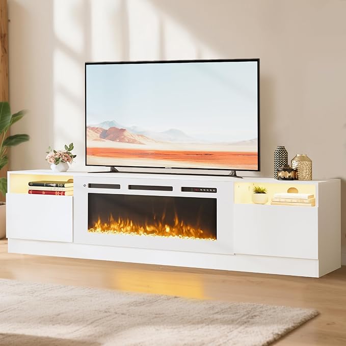 YISUFO 80” TV Stand with 36” Electric Fireplace, Large Modern Media by YISUFO