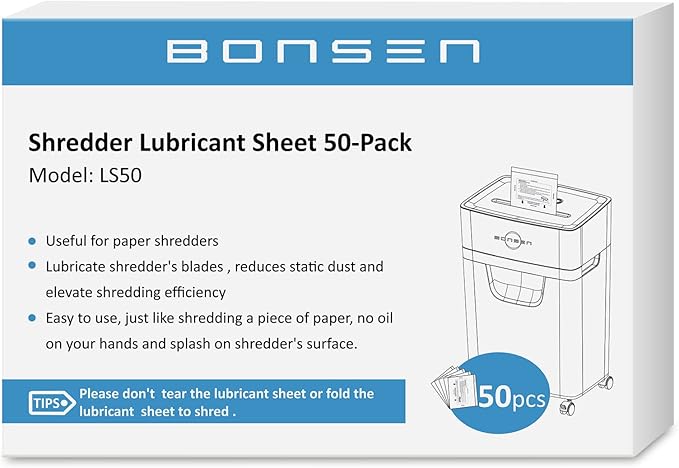 BONSEN Paper Shredder Sharpening & Lubricant Sheets-Pack of 50 by BONSEN