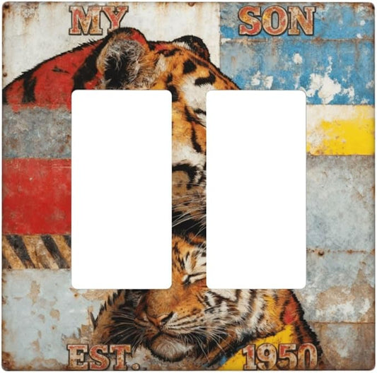 Bvtewkhz Tiger Vintage 2 Gang Double Rocker Decorative Outlet Covers Light by Unknown