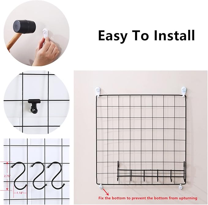 Feadily 6 Pack Metal Grid Panel, 13.8" x 13.8" Black Wire Grid Wall Organizer - Image 7