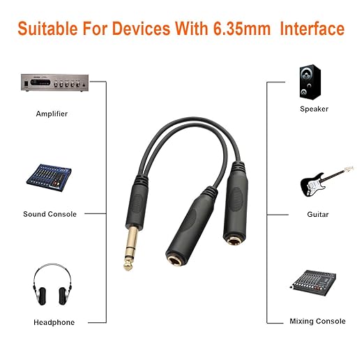 TISINO 6.35mm Jack Splitter Cable, Headphone Splitter Cable, Stereo Male to - Image 2