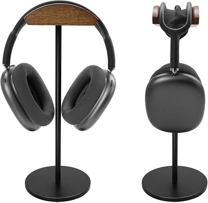 GEVO Headphone Stand for Desk, Walnut Wood & Aluminum Headset Stand, Universal - Image 2