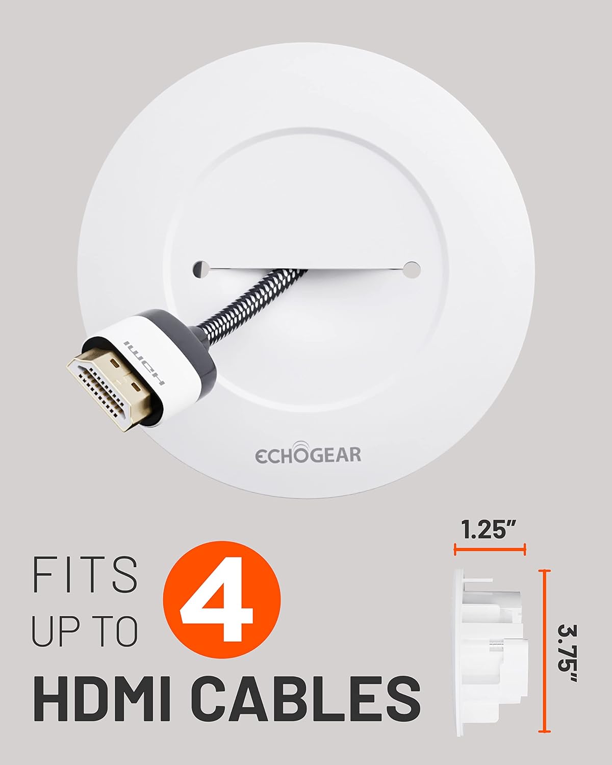 ECHOGEAR TV Cord Hider for Wall Mounted TV 4 Pack - Cable Management Kit Hides TV Wires - Includes 2 Pass Throughs, Locking Brackets, and Hole Saw Drill Attachment (White)