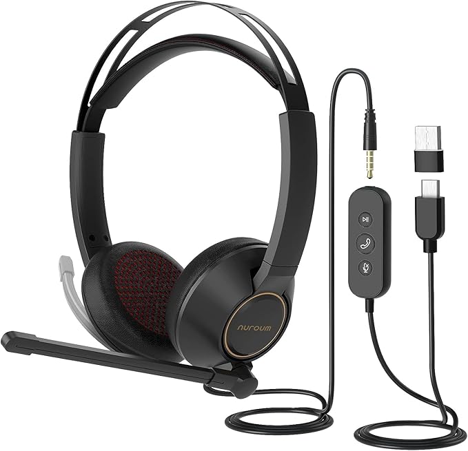 NUROUM HP11DU Wired Headset, Dual-Ear Headphones by Nuroum