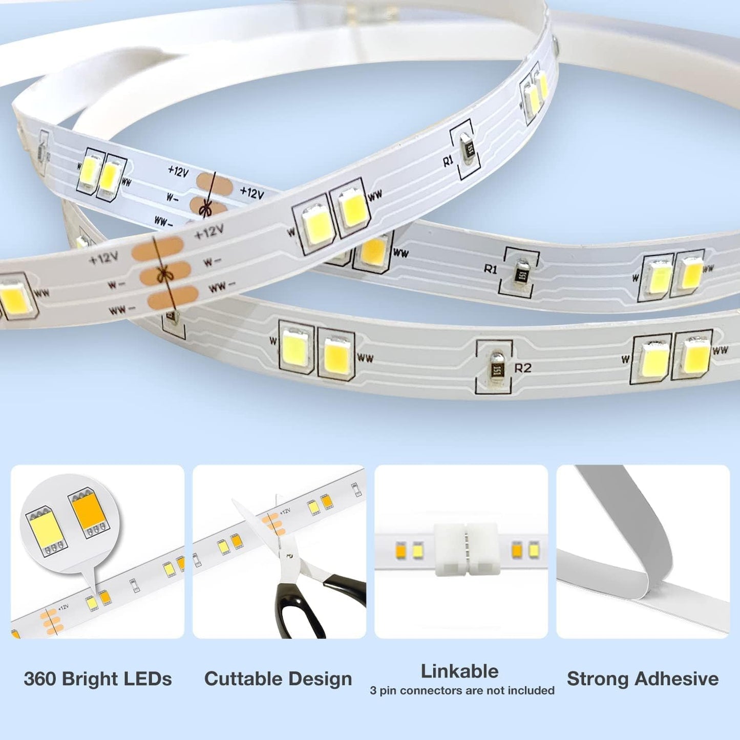 DAYBETTER Under Cabinet Lights, 6 PCS Under Cabinet Lighting with Remote, Dimmable LED Strip Lights for Bedroom, LED Lights for Kitchen Cabinet, Counter Shelf 2700K-6500K Warm to Daylight White, 9.8ft