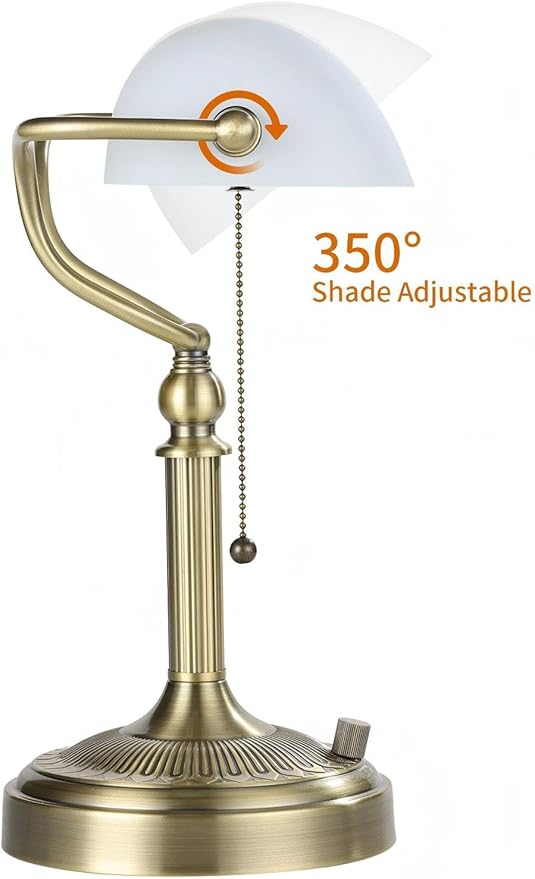 Newrays White Matted Glass Bankers Desk Lamp, Stepless Dimmable Table Lamp Plug - Image 7
