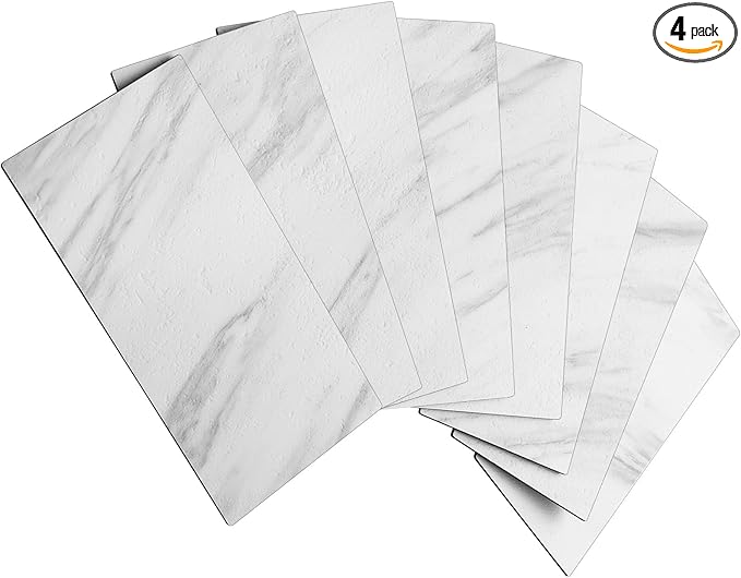 AULIGET 4-Piece White Marble Look Peel and Stick Backsplash Wall Tiles by AULIGET