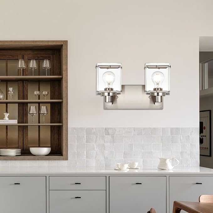 WINSHEN 2-Lights Wall Sconce Lighting E26 Bulb Base, Modern Brushed Nickel - Image 6