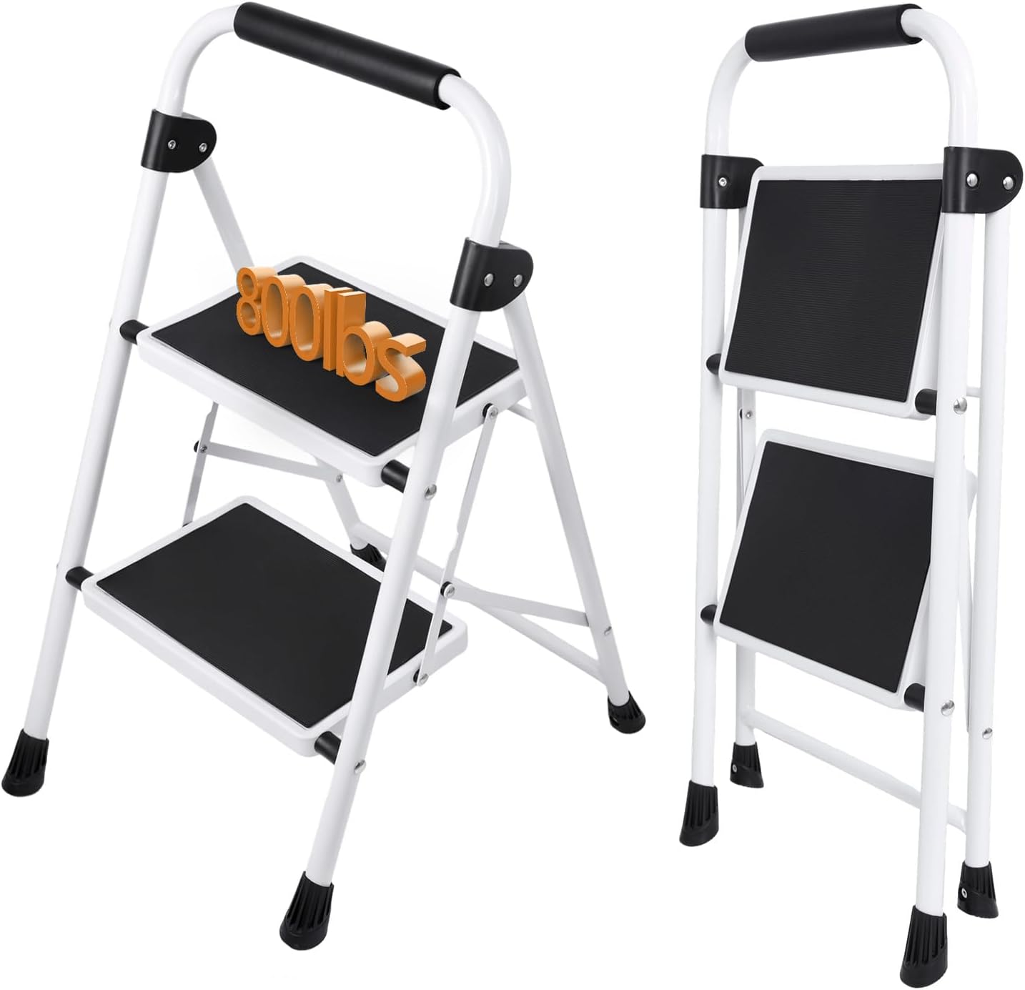 Sweetcrispy 2 Step Ladder, 330lbs Folding Step Stool | Portable Stepping Stool with Wide Anti-Slip Pedal, Sturdy Ladder, Convenient Handrail, Black
