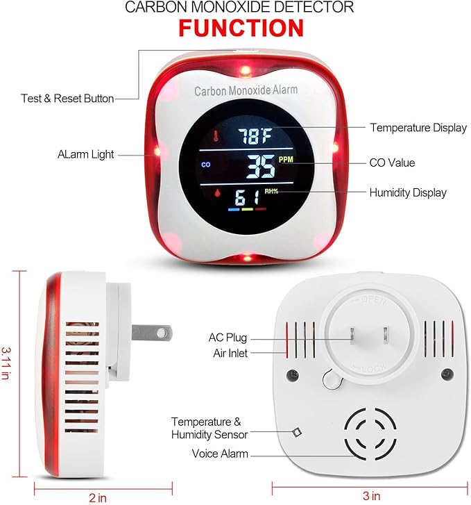 Vzmcov Plug-in Carbon Monoxide Detector - Image 2
