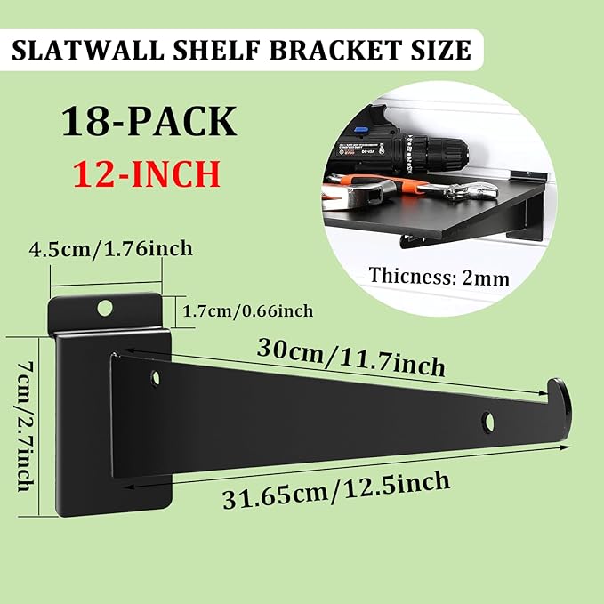 18 Pack Slatwall Shelf Bracket 12 inch, Heavy Duty Metal Shelf Brackets - Image 2