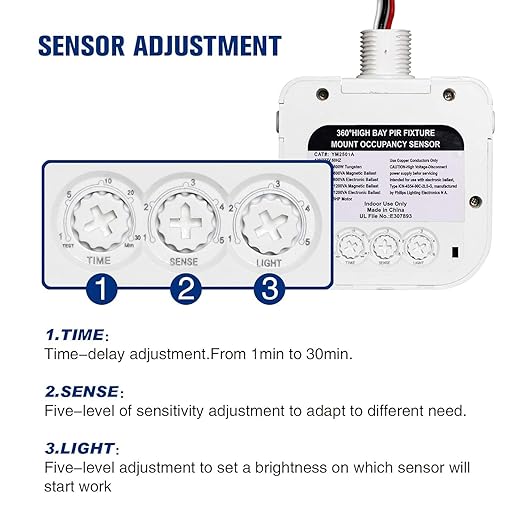 ECOELER High-Bay Occupancy Sensor Switch, 360° Passive Infrared PIR Ceiling - Image 3