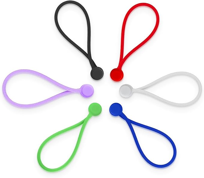6 Pack Reusable Silicone Magnetic Cable Ties Twist Ties by LORDTRONICS