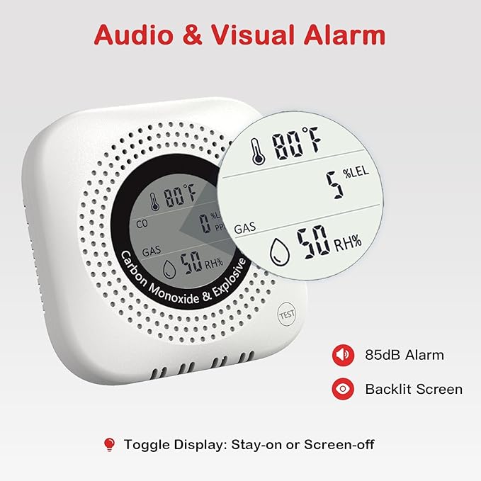 4-in-1 Carbon Monoxide & Natural Gas Leak Detector, Foldable Plug-in CO/Gas - Image 4