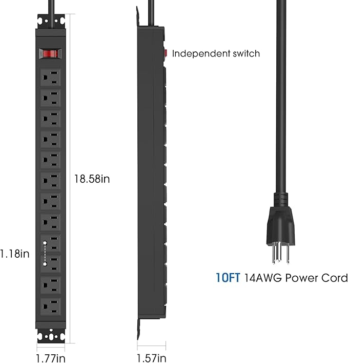 HHSOET 2 Pack Rotating Mountable Power Strip, 12 Outlet Wall Mount Surge - Image 3