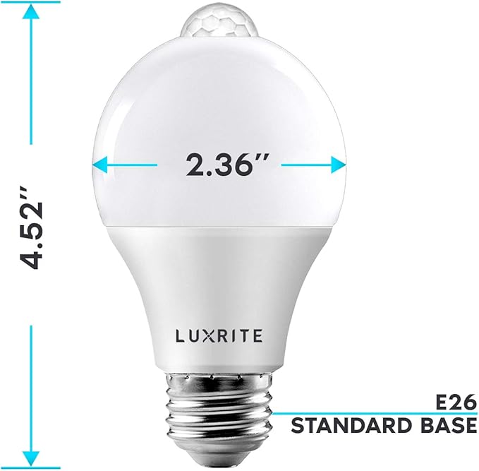 LUXRITE A19 LED Motion Sensor Light Bulbs, 60W Equivalent, Motion Activated - Image 5