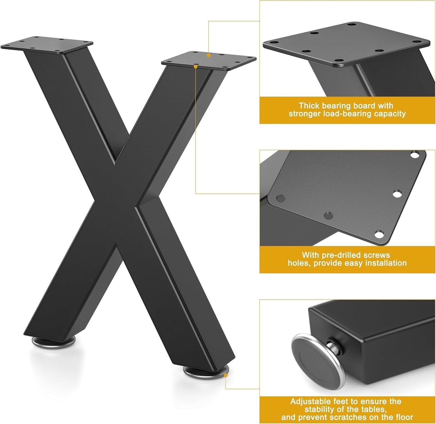 28" Metal Coffee Table Legs, Sturdy Black Bench Legs, Suitable for DIY Furniture Legs, Dining Tables, End Table, Chair, Desks, and Benches - 71 cm H x 45 cm W, Set of 2 (28" X-Type)