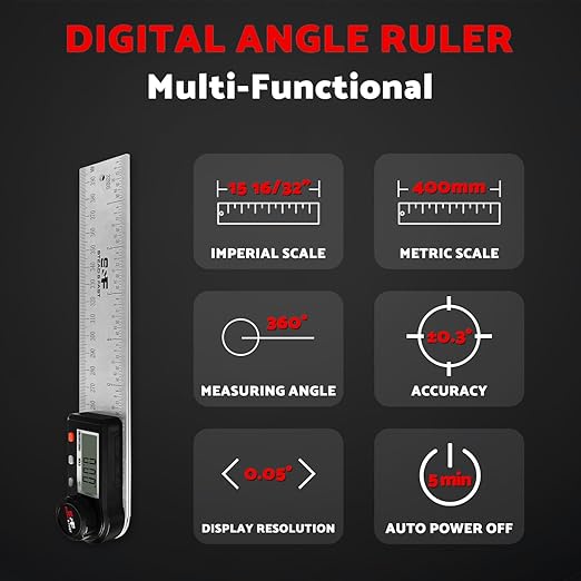 Digital Angle Finder Tool for Woodworking 7 inch / 200 mm, Stainless Steel - Image 2