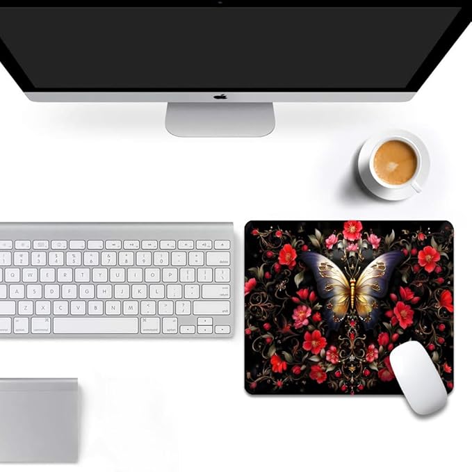 Black Butterfly Square Mouse pad, Waterproof, Anti Slip Rubber Base, Computer - Image 6
