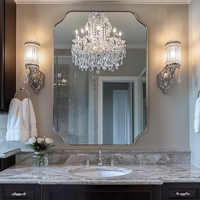 ANDY STAR Scalloped Bathroom Mirror, 24x32’’ Brushed Nickel Rectangle Mirror - Image 7