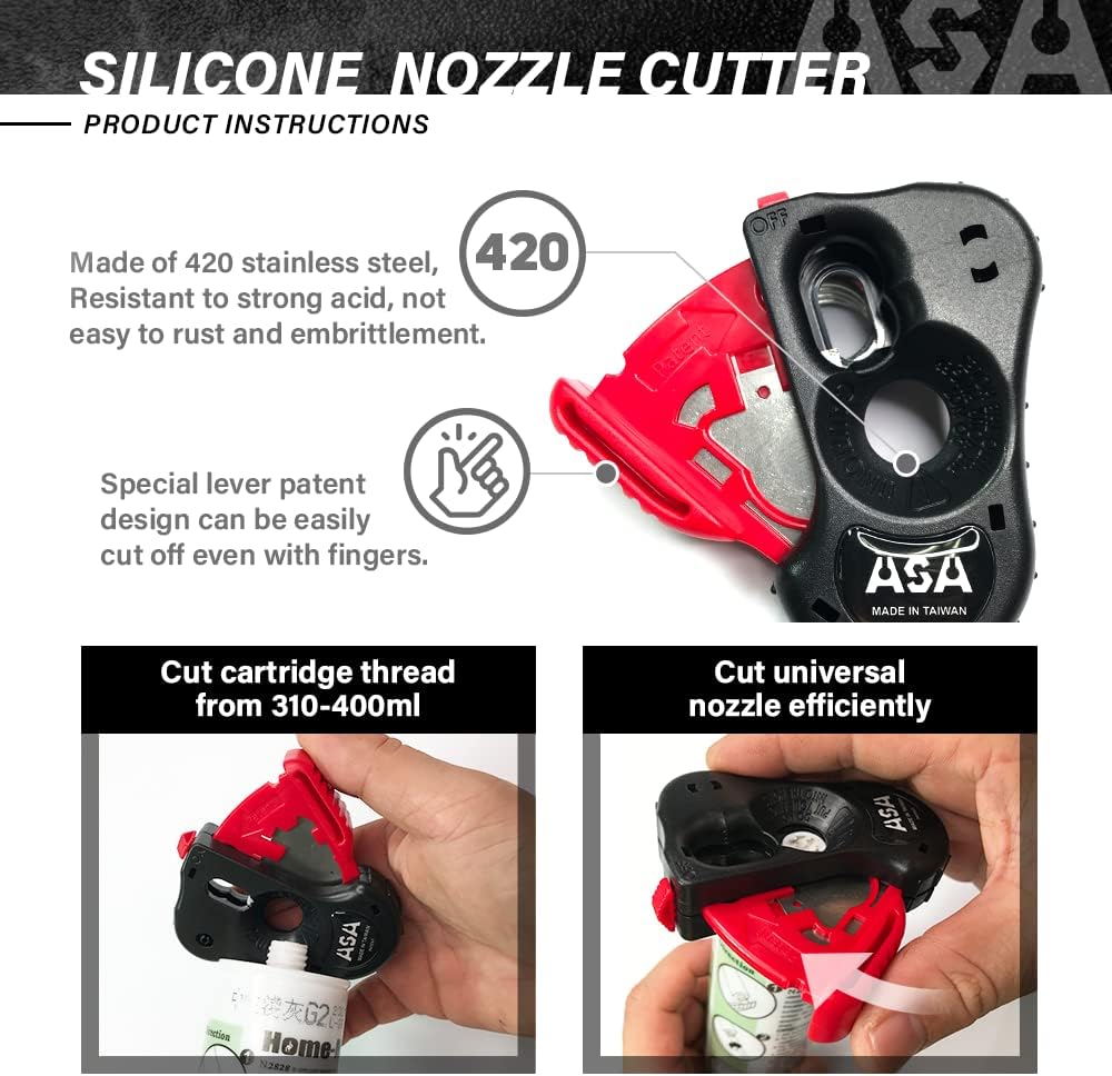Stainless Steel Blade,ASA Silicone Cartridge Tip Cutter,Sealant Nozzle Cutter,Silicone Caulking Tube Snips,Caulk Opener,Acid-Resistant utility knife,Caulking Gun Accessories,Adhesive Accelerators