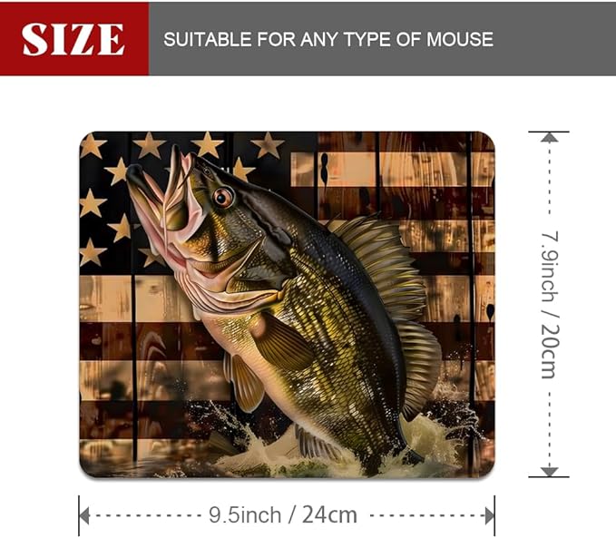 Wooden American Flag Fish Square Mouse pad, Waterproof, Anti Slip Rubber Base - Image 2