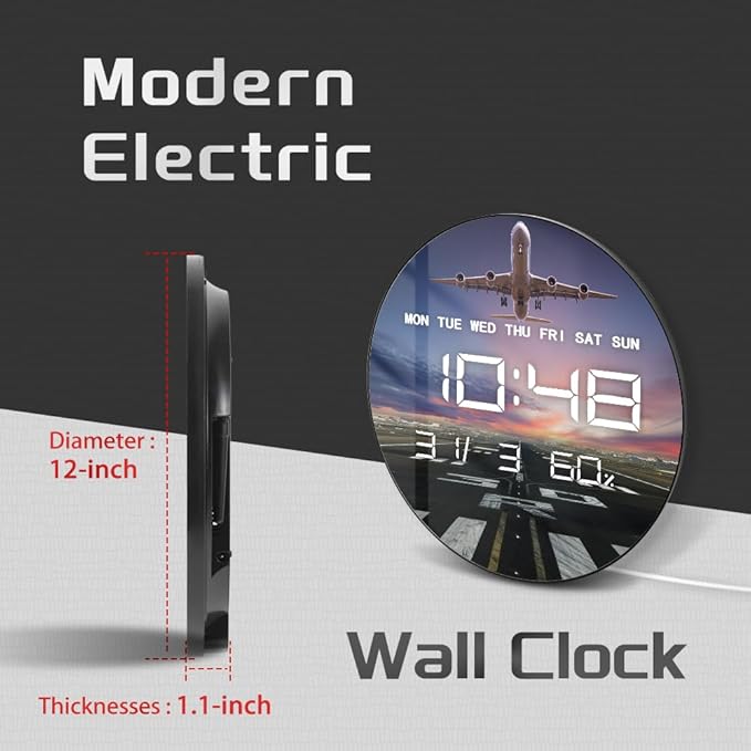 Timethink 12'' Airplane Digital Wall Clock Large Display, Aviation Electric - Image 2