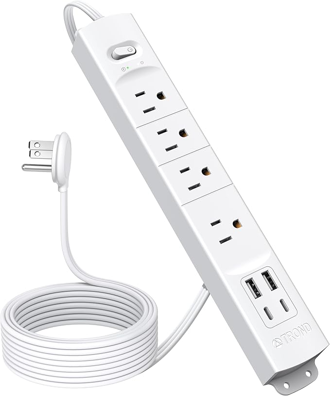TROND Flat Plug Power Strip USB-10ft Flat Extension Cord Surge Protector Wall by TRONDOfficial