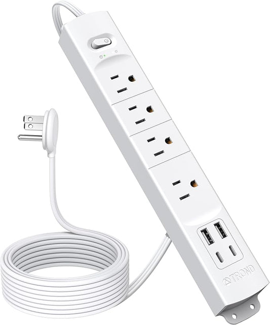 TROND Flat Plug Power Strip USB-10ft Flat Extension Cord Surge Protector Wall by TRONDOfficial