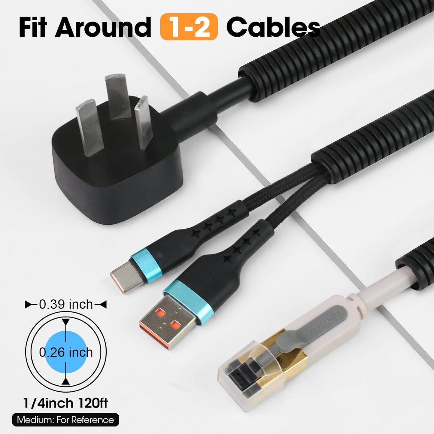 120 FT Wire Loom 1/4 Inch, Split Wire Loom Tubing Conduit, Wire Protector Tubing, Black