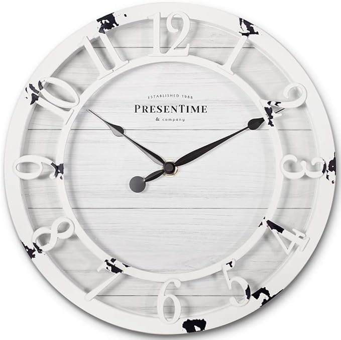 Presentime & Co 10" Farmhouse Series Wall Clock, Shiplap Style, Raised 3D by Presentime