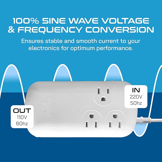 Ceptics 300W Travel Voltage Converter, 220V to 110V 50Hz to 60Hz Step Down - Image 6