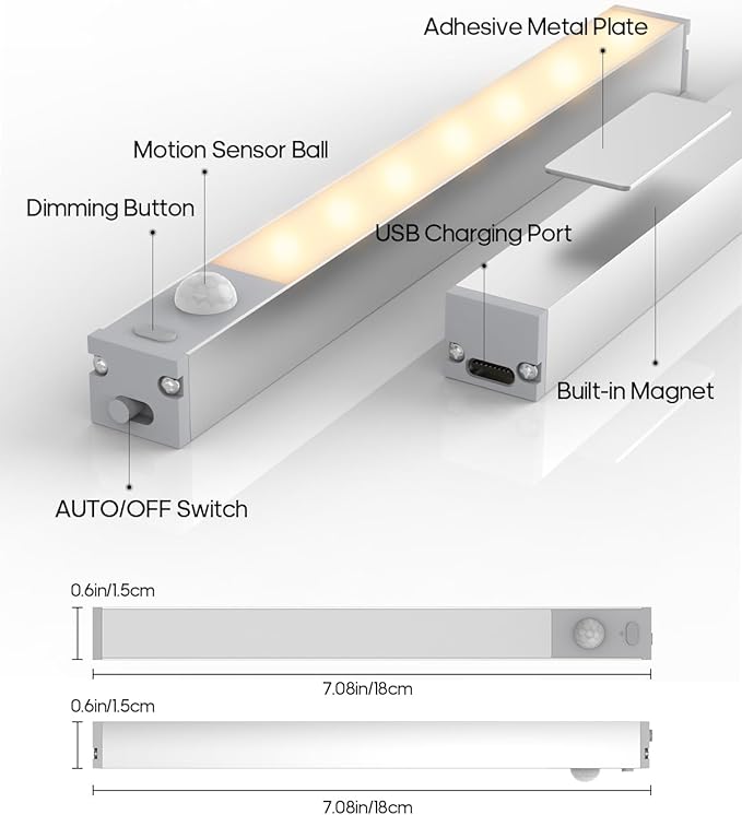 GOODEA Led Under Cabinet Lights Wireless, 7’’ Rechargeable Motion Sensor Light - Image 2
