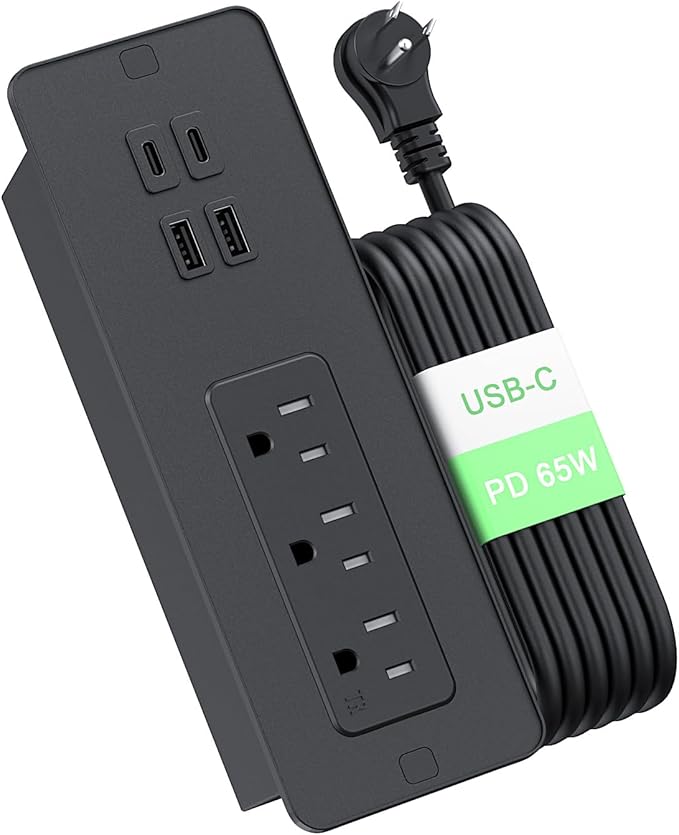 Drawer Outlet with PD 65W USB C, Recessed Power Strip with 3 Outlets 4 USB Ports by Haiaoyyds