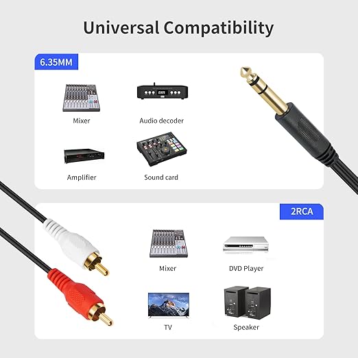 SiYear Gold-Plated 6.35mm 1/4 inch Male TRS Stereo Plug to 2 RCA Phono Male - Image 5