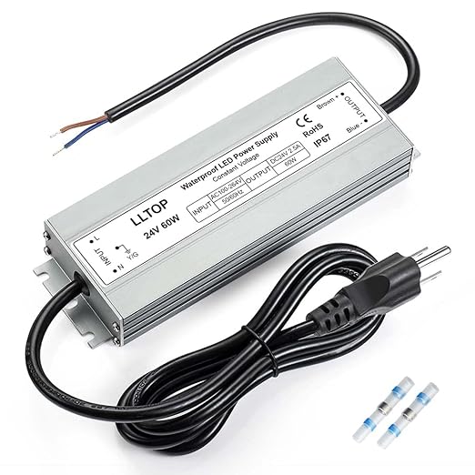 LLTOP LED Driver 60 Watts 100-264V AC to 24V DC 2.5A Power Supply Waterproof by LLTOP