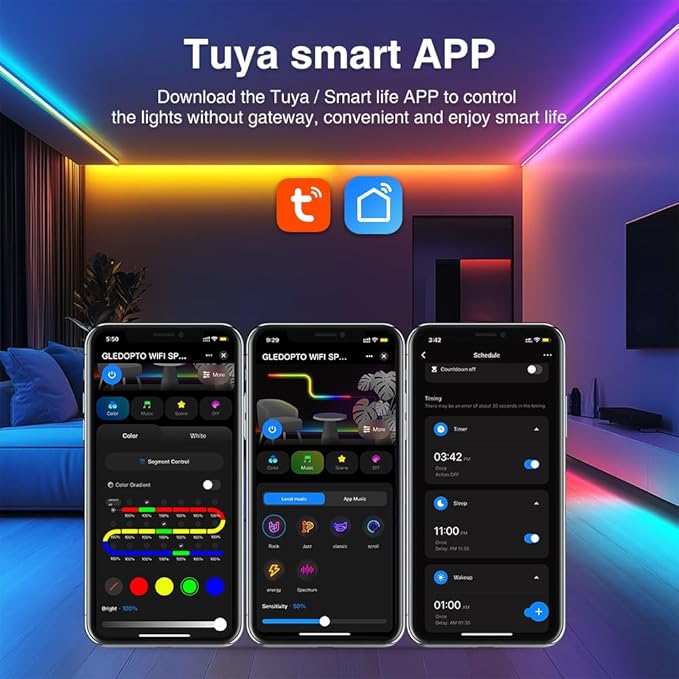 Sogledwow WiFi Tuya SPI Digital Pixel LED Strip Light Controller Smart Life App - Image 7