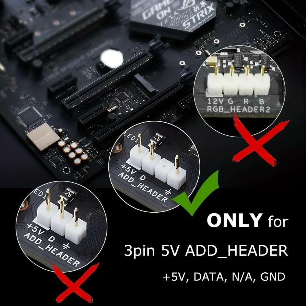 RGB Strip Light for PC Case, 19.7in 30LEDs Addressable LED Strip for Motherboard 5V 3-Pin Header Gaming Case DIY Lighting