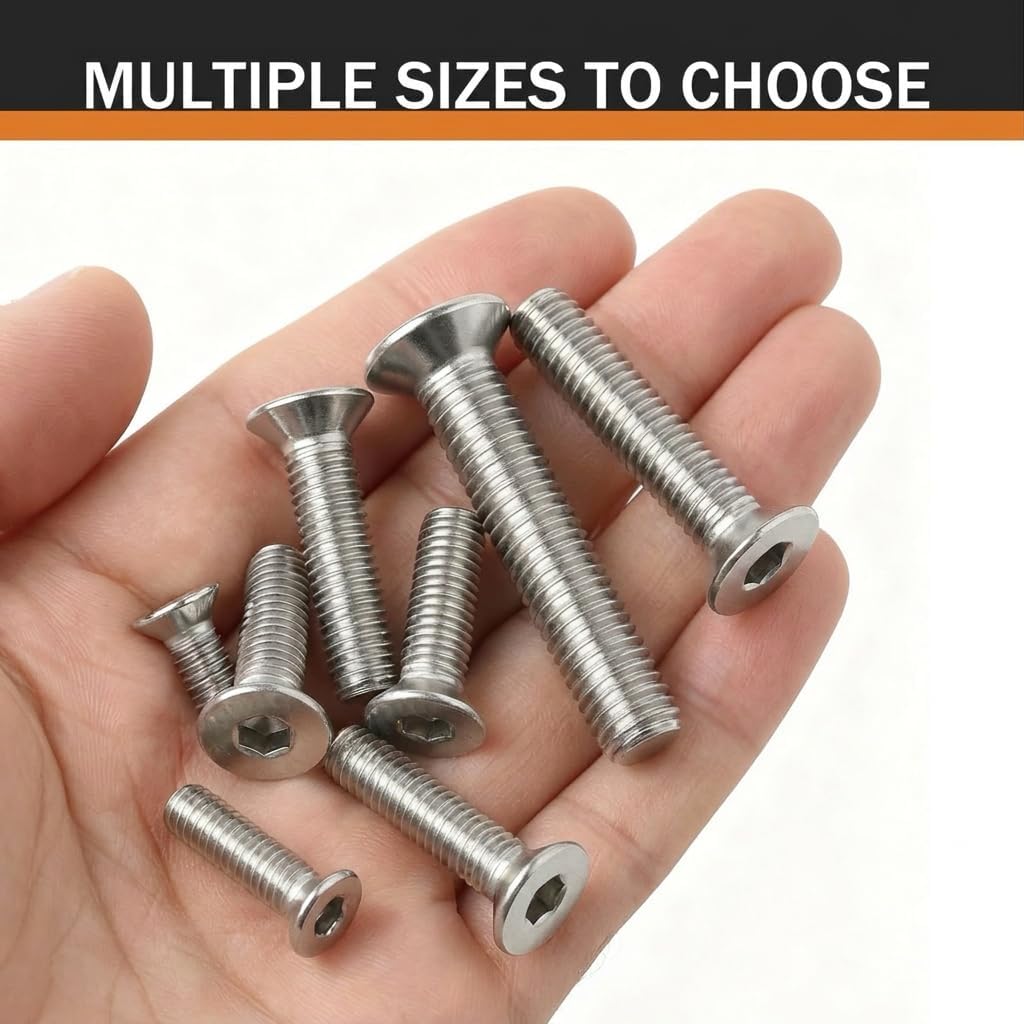 M5 x 25mm (30 Pack) Flat Head Socket Cap Screws Countersunk Allen Bolts, 304 Stainless Steel 18-8, Fully Machine Thread, Bright Finish
