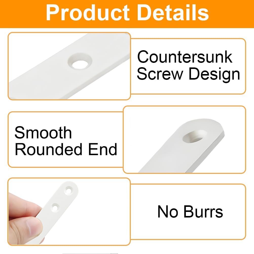 8 Pack 4 Inch Flat Bracket Straight Brace, White Stainless Steel Mending Plates, Heavy Duty Repair Brackets for Wood with Mounting Screws