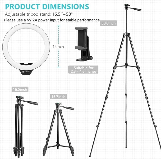 Sensyne 14" Ring Light with Tripod Stand, LED Circle Light with Phone Holder - Image 2
