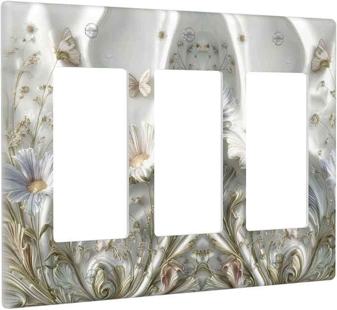Bvtewkhz Boho Floral Wild Flower 3 Gang Triple Rocker Decorative Light Switch - Image 2