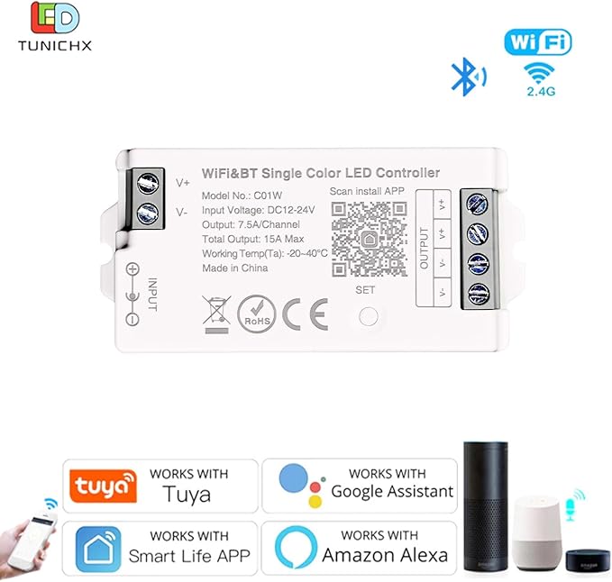 TUNICHX C01W Monochrome LED Strip Controller 2.4 GHz WiFi Group Controller - Image 2