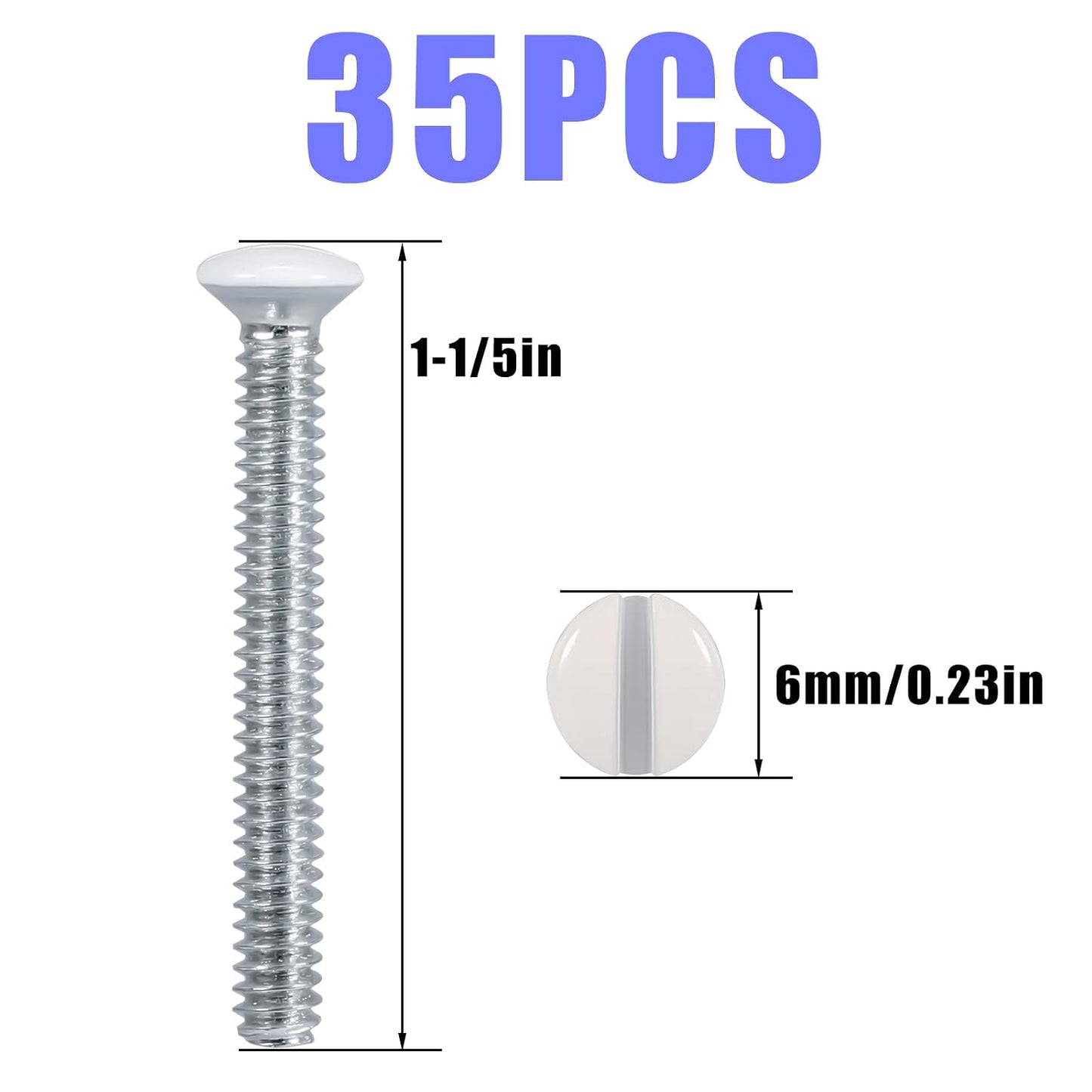 AIEX Long 6-32 Thread White Wall Plate Screws Outlet Cover Screws Switch Cover Screws Replacement (35Pcs, 1.2Inch, White)