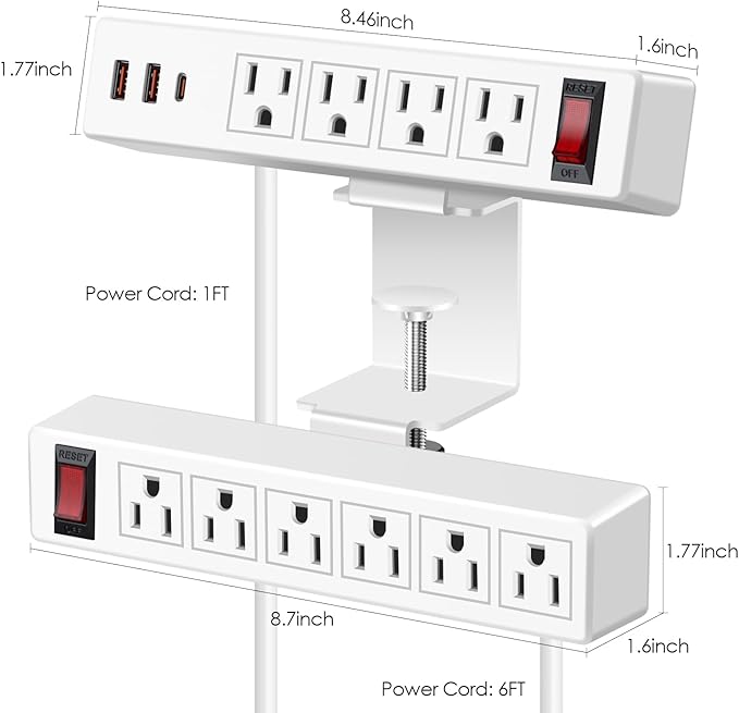 Desk Clamp Power Strip with PD20W USB-C, 2 in 1 Dual Layer Under Desk Power - Image 6