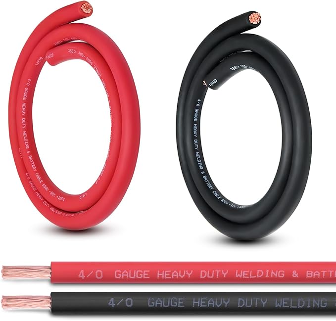 Shirbly 4/0 Gauge Battery Cable, 5F T Red + 5FT Black 4/0 AWG Pure Copper Wire by Shirbly