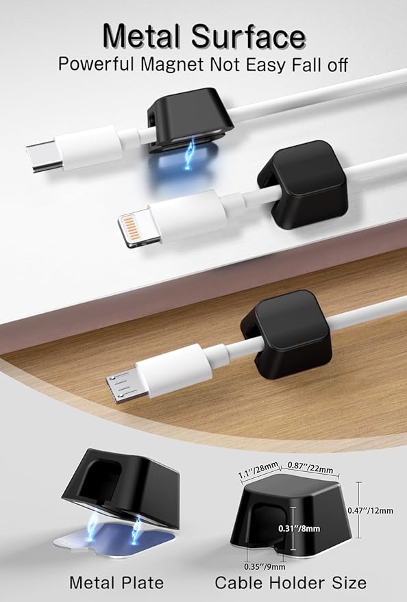 Viaky 8 Pack Magnetic Cable Clips, Large Size Under Desk Cable Management - Image 3