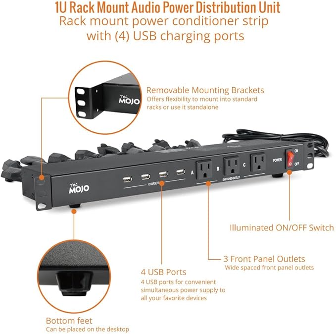 Tecmojo 1U Rack Mount 19 Outlet PDU Power Distribution Unit Power Strip Circuit - Image 4