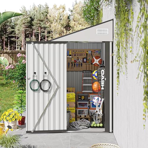 yopto 4×8 ft outdoor metal storage shed,heavy-duty lean shown in use